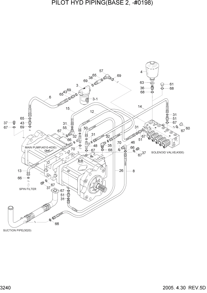 Схема запчастей Hyundai R140W7 - PAGE 3240 PILOT HYD PIPING(BASE 2, -#0198) ГИДРАВЛИЧЕСКАЯ СИСТЕМА