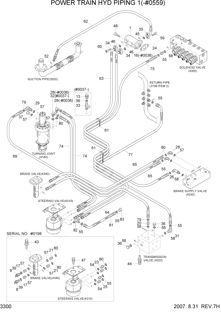 Схема запчастей Hyundai R140W7 - PAGE 3300 POWER TRAIN HYD PIPING 1(-#0559) ГИДРАВЛИЧЕСКАЯ СИСТЕМА