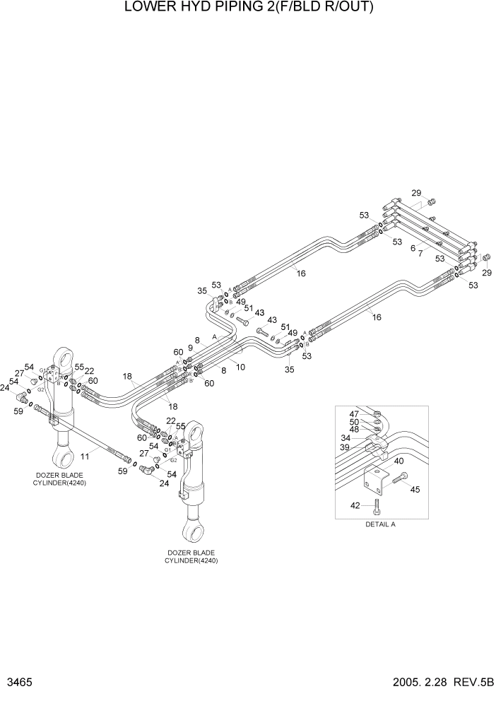 Схема запчастей Hyundai R140W7 - PAGE 3465 LOWER HYD PIPING 2(F/BLD R/OUT) ГИДРАВЛИЧЕСКАЯ СИСТЕМА