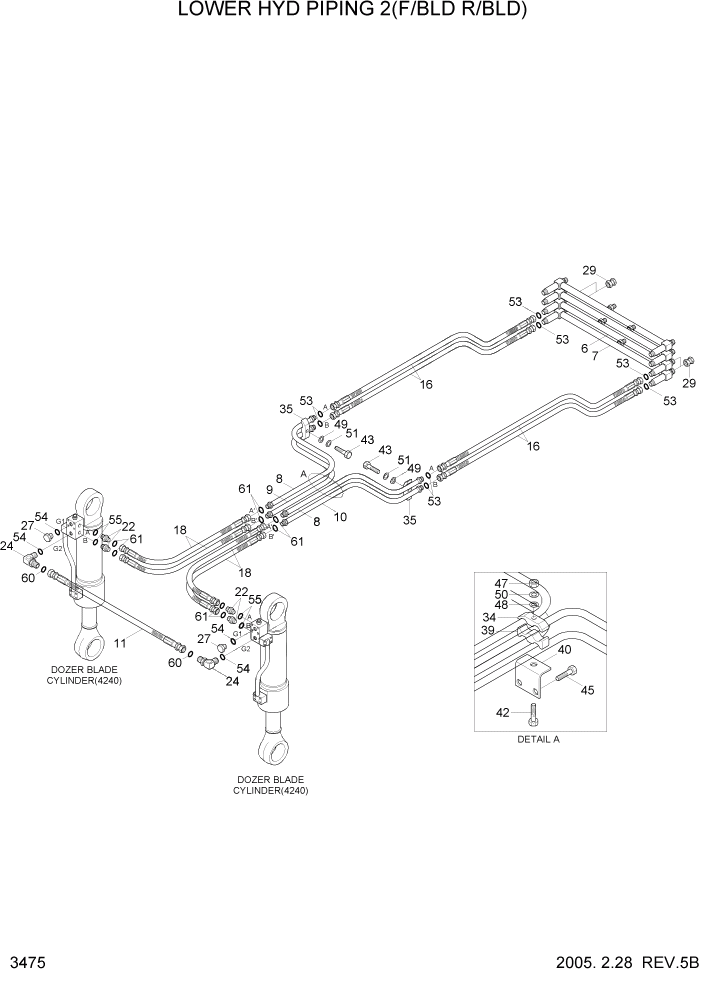 Схема запчастей Hyundai R140W7 - PAGE 3475 LOWER HYD PIPING 2(F/BLD R/BLD) ГИДРАВЛИЧЕСКАЯ СИСТЕМА