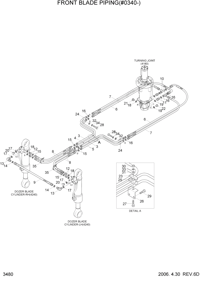 Схема запчастей Hyundai R140W7 - PAGE 3480 LOWER HYD PIPING(FRONT BLADE, #0340-) ГИДРАВЛИЧЕСКАЯ СИСТЕМА