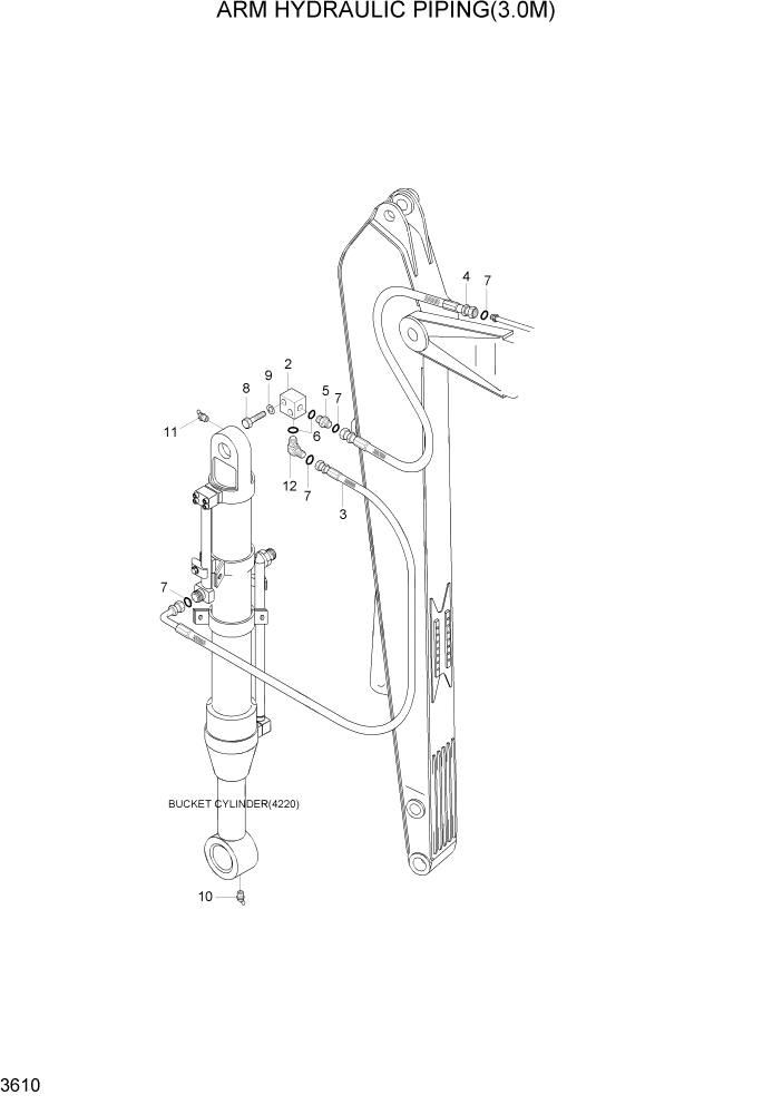 Схема запчастей Hyundai R140W7 - PAGE 3610 ARM HYD PIPING(3.0M) ГИДРАВЛИЧЕСКАЯ СИСТЕМА