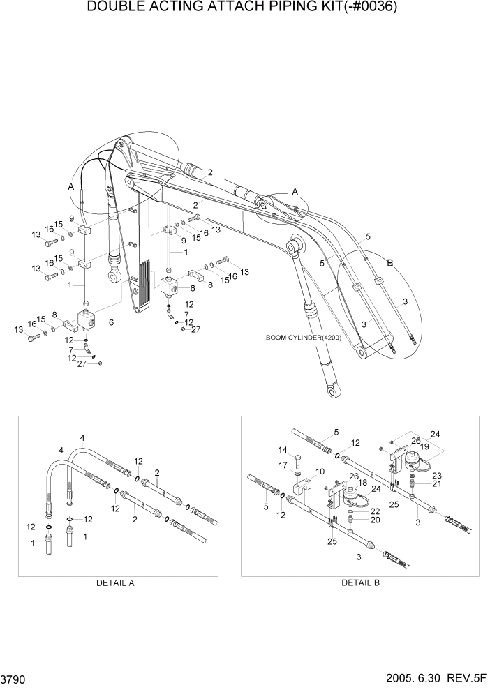 Схема запчастей Hyundai R140W7 - PAGE 3790 DOUBLE ACTING ATTACH PIPING KIT(-#0036) ГИДРАВЛИЧЕСКАЯ СИСТЕМА