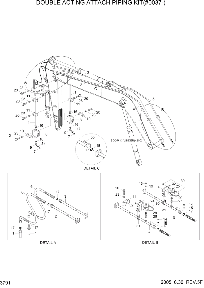 Схема запчастей Hyundai R140W7 - PAGE 3791 DOUBLE ACTING ATTACH PIPING KIT(#0037-) ГИДРАВЛИЧЕСКАЯ СИСТЕМА