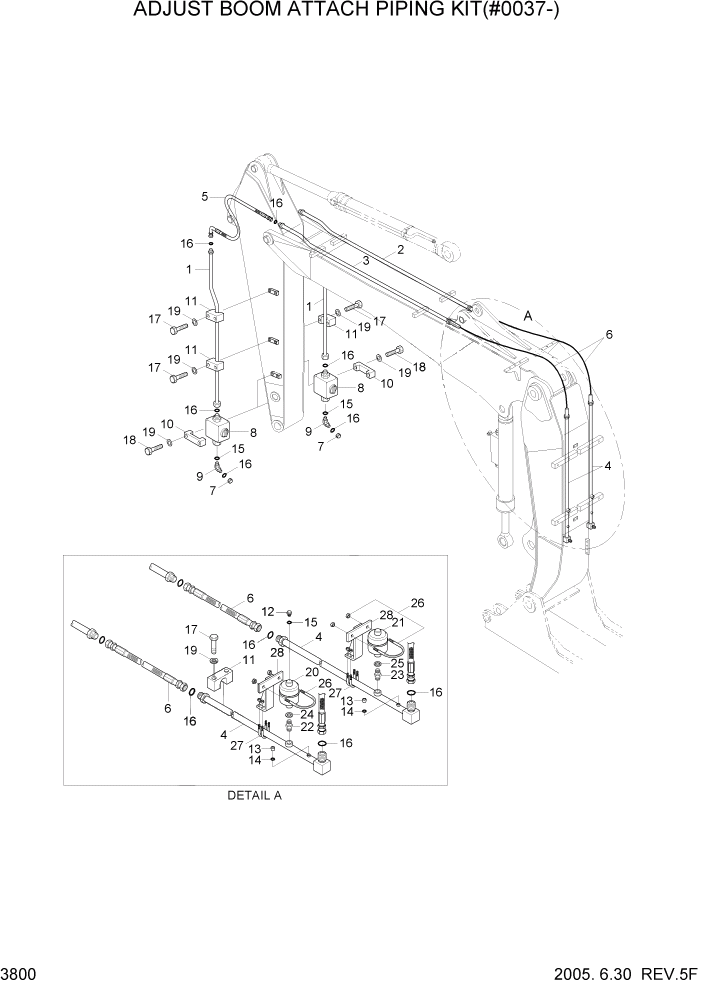 Схема запчастей Hyundai R140W7 - PAGE 3800 ADJUST BOOM ATTACH PIPING KIT(#0037-) ГИДРАВЛИЧЕСКАЯ СИСТЕМА