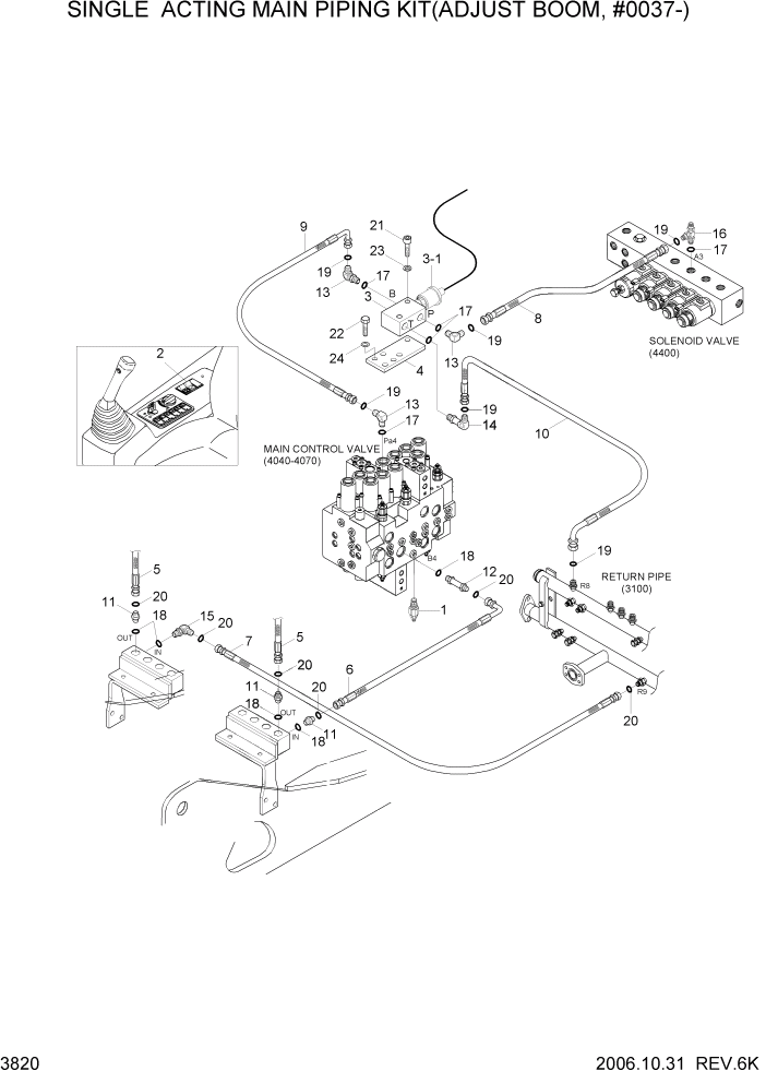 Схема запчастей Hyundai R140W7 - PAGE 3820 S/ACT MAIN PIPING KIT(ADJUST BM,#0037-) ГИДРАВЛИЧЕСКАЯ СИСТЕМА