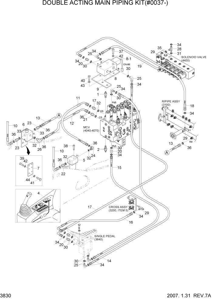 Схема запчастей Hyundai R140W7 - PAGE 3830 DOUBLE ACTING MAIN PIPING KIT(#0037-) ГИДРАВЛИЧЕСКАЯ СИСТЕМА