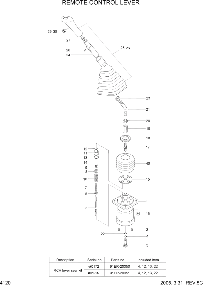 Схема запчастей Hyundai R140W7 - PAGE 4120 REMOTE CONTROL LEVER(LH/RH) ГИДРАВЛИЧЕСКИЕ КОМПОНЕНТЫ