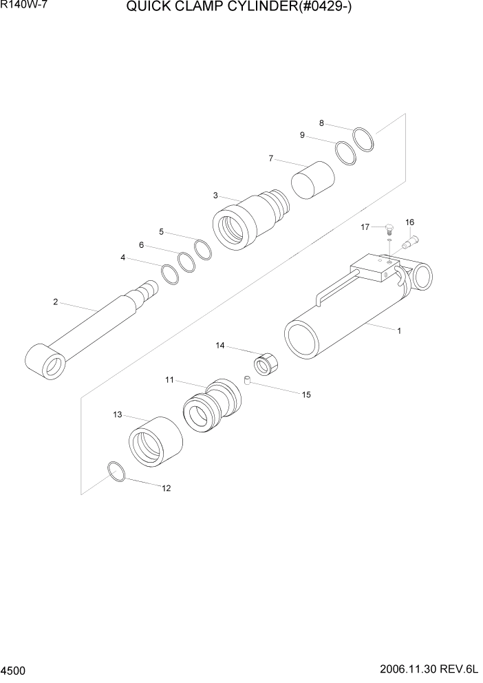 Схема запчастей Hyundai R140W7 - PAGE 4500 QUICK CLAMP CYLINDER(#0429-) ГИДРАВЛИЧЕСКИЕ КОМПОНЕНТЫ