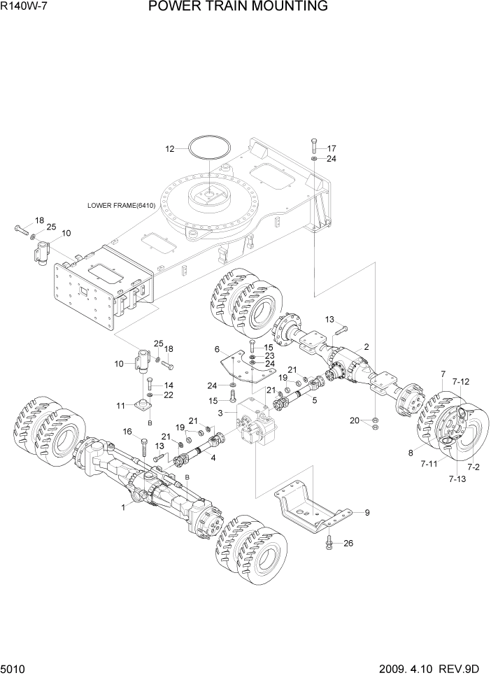 Схема запчастей Hyundai R140W7 - PAGE 5010 POWER TRAIN MOUNTING ТРАНСМИССИЯ
