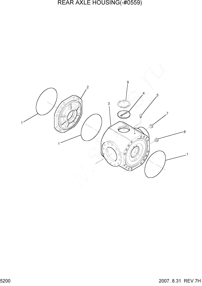 Схема запчастей Hyundai R140W7 - PAGE 5200 REAR AXLE HOUSING(-#0559) ТРАНСМИССИЯ