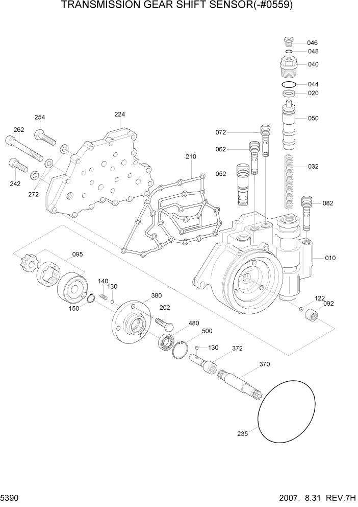 Схема запчастей Hyundai R140W7 - PAGE 5390 TRANSMISSION GEAR SHIFT SENSOR(-#0559) ТРАНСМИССИЯ