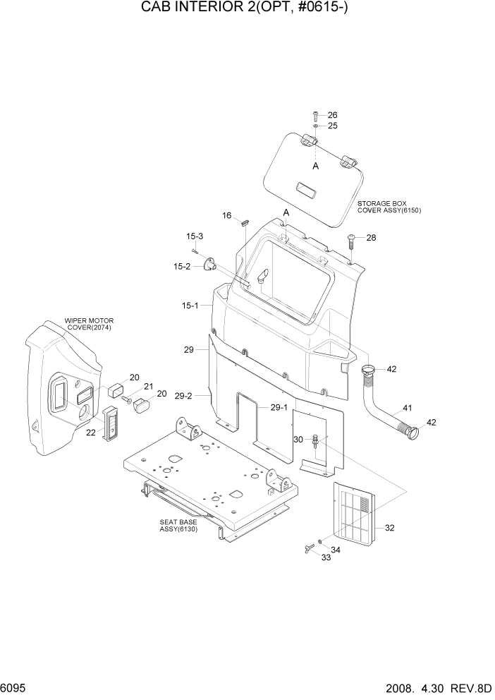 Схема запчастей Hyundai R140W7 - PAGE 6095 CAB INTERIOR 2(OPT, #0615-) СТРУКТУРА