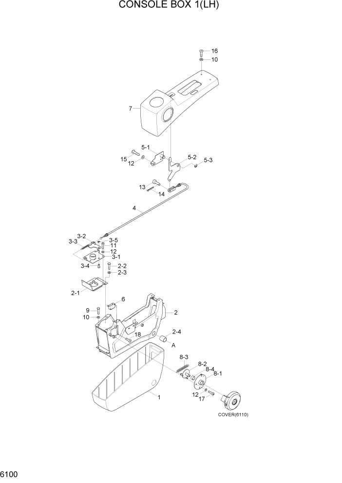 Схема запчастей Hyundai R140W7 - PAGE 6100 CONSOLE BOX 1(LH) СТРУКТУРА