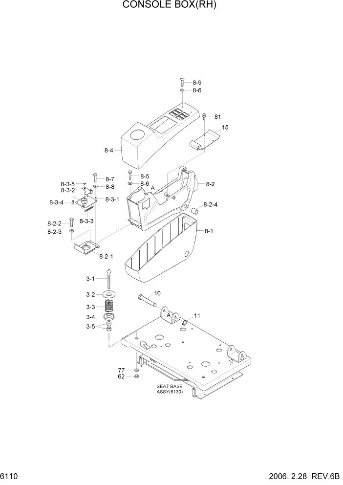 Схема запчастей Hyundai R140W7 - PAGE 6110 CONSOLE BOX(RH) СТРУКТУРА