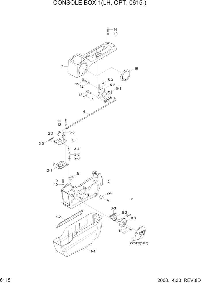 Схема запчастей Hyundai R140W7 - PAGE 6115 CONSOLE BOX 1(LH, OPT, #0615-) СТРУКТУРА