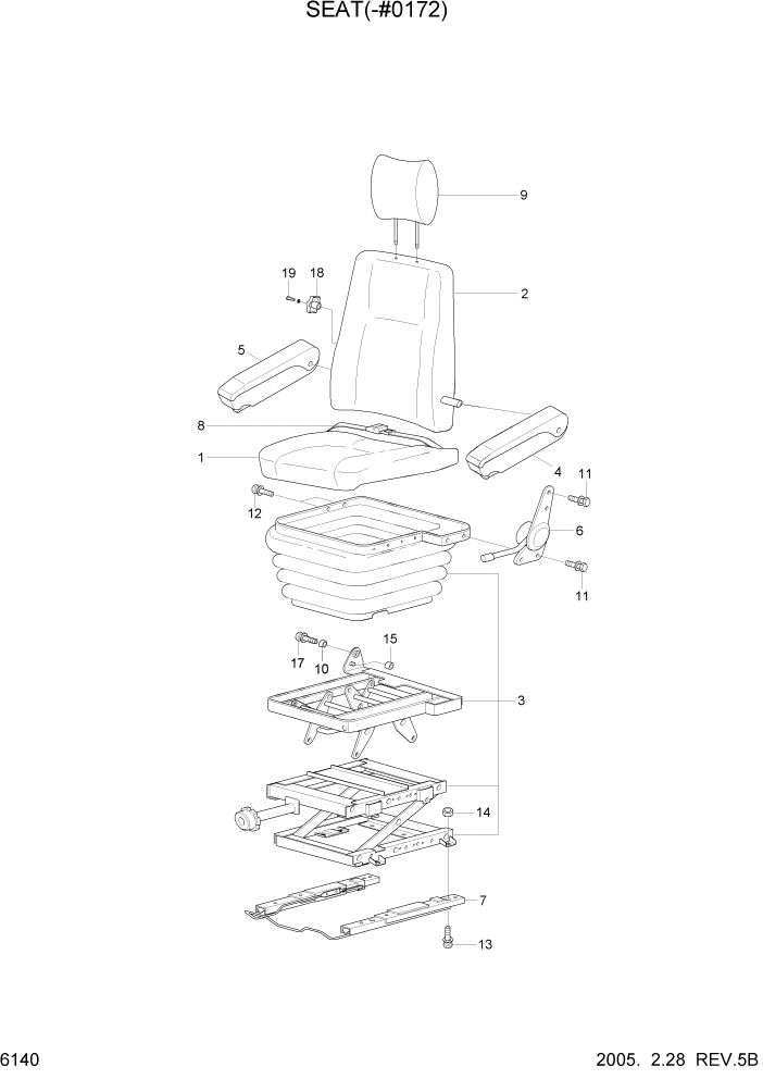 Схема запчастей Hyundai R140W7 - PAGE 6140 SEAT(-#0172) СТРУКТУРА