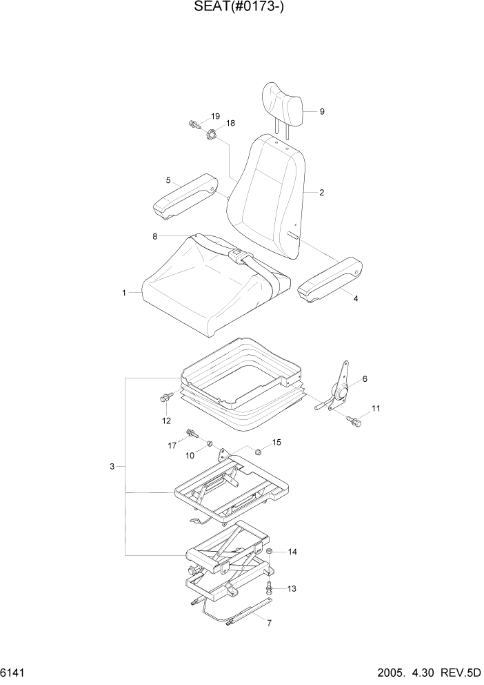 Схема запчастей Hyundai R140W7 - PAGE 6141 SEAT(#0173-) СТРУКТУРА