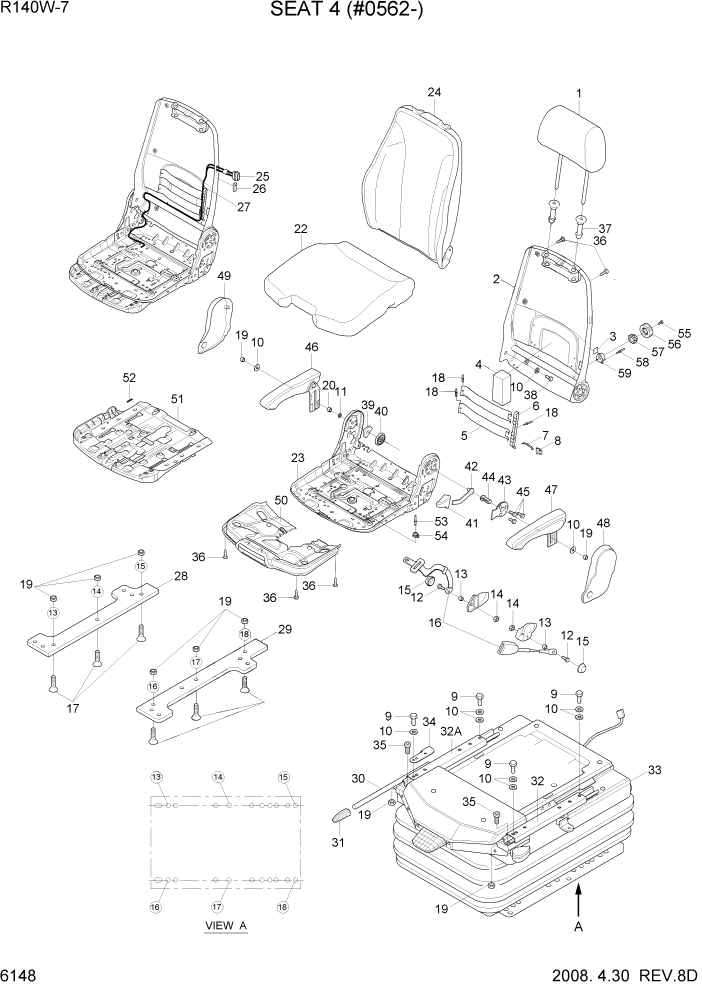 Схема запчастей Hyundai R140W7 - PAGE 6148 SEAT 4(#0562-) СТРУКТУРА