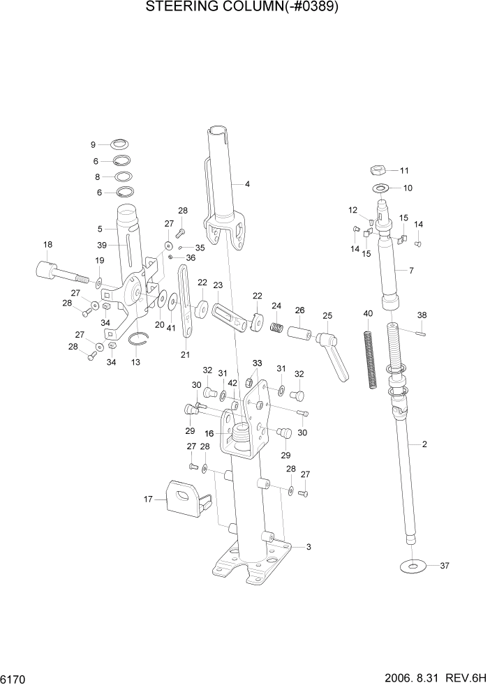 Схема запчастей Hyundai R140W7 - PAGE 6170 STEERING COLUMN(-#0389) СТРУКТУРА