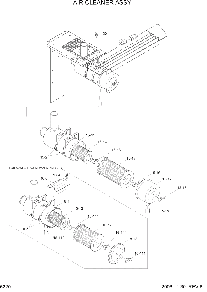 Схема запчастей Hyundai R140W7 - PAGE 6220 AIR CLEANER ASSY СТРУКТУРА