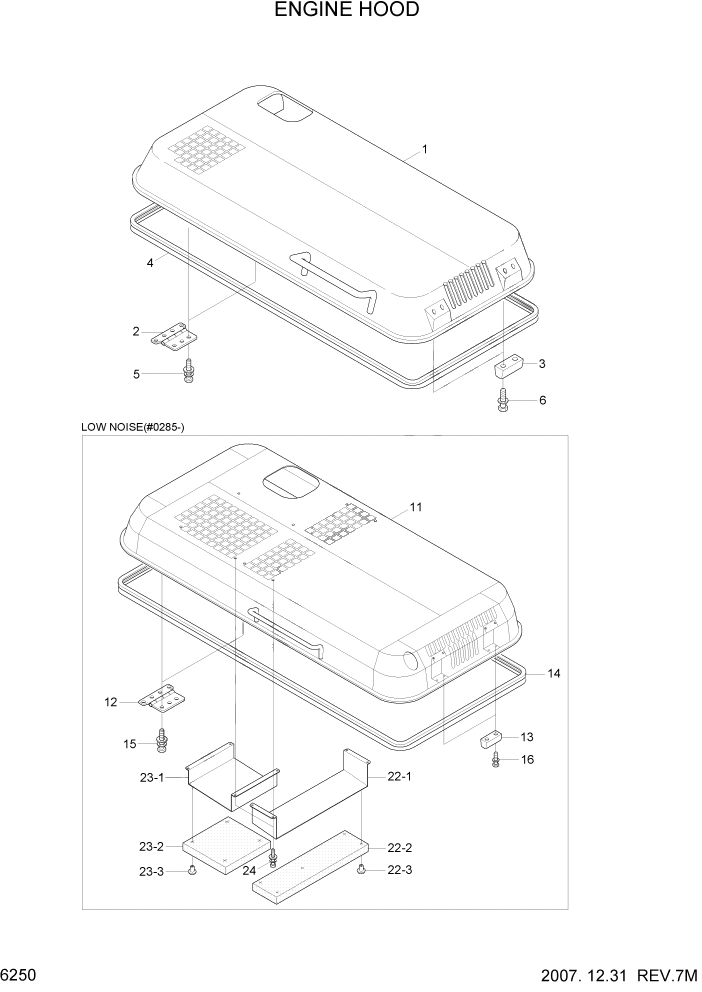 Схема запчастей Hyundai R140W7 - PAGE 6250 ENGINE HOOD СТРУКТУРА