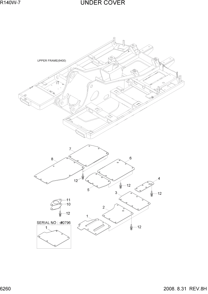 Схема запчастей Hyundai R140W7 - PAGE 6260 UNDER COVER СТРУКТУРА