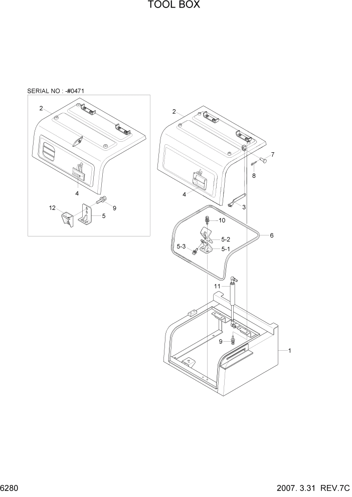 Схема запчастей Hyundai R140W7 - PAGE 6280 TOOL BOX СТРУКТУРА