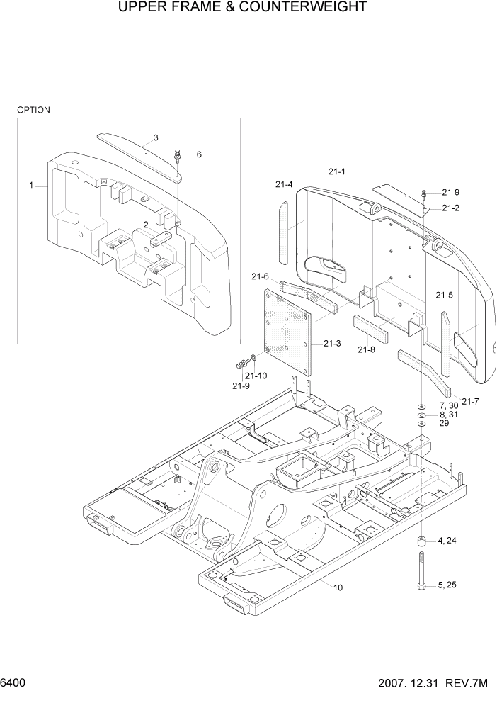 Схема запчастей Hyundai R140W7 - PAGE 6400 UPPER FRAME & COUNTERWEIGHT СТРУКТУРА