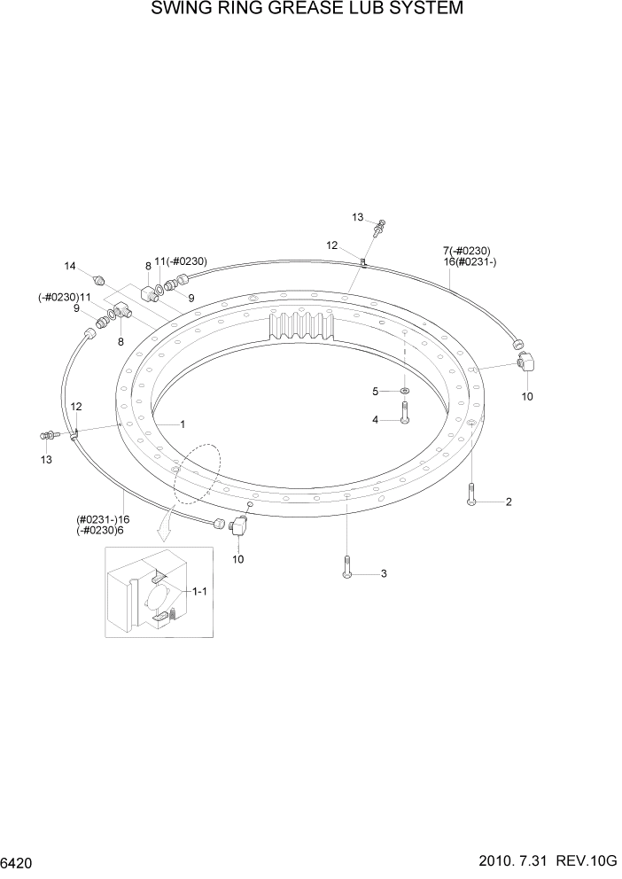 Схема запчастей Hyundai R140W7 - PAGE 6420 SWING RING GREASE LUB SYSTEM СТРУКТУРА