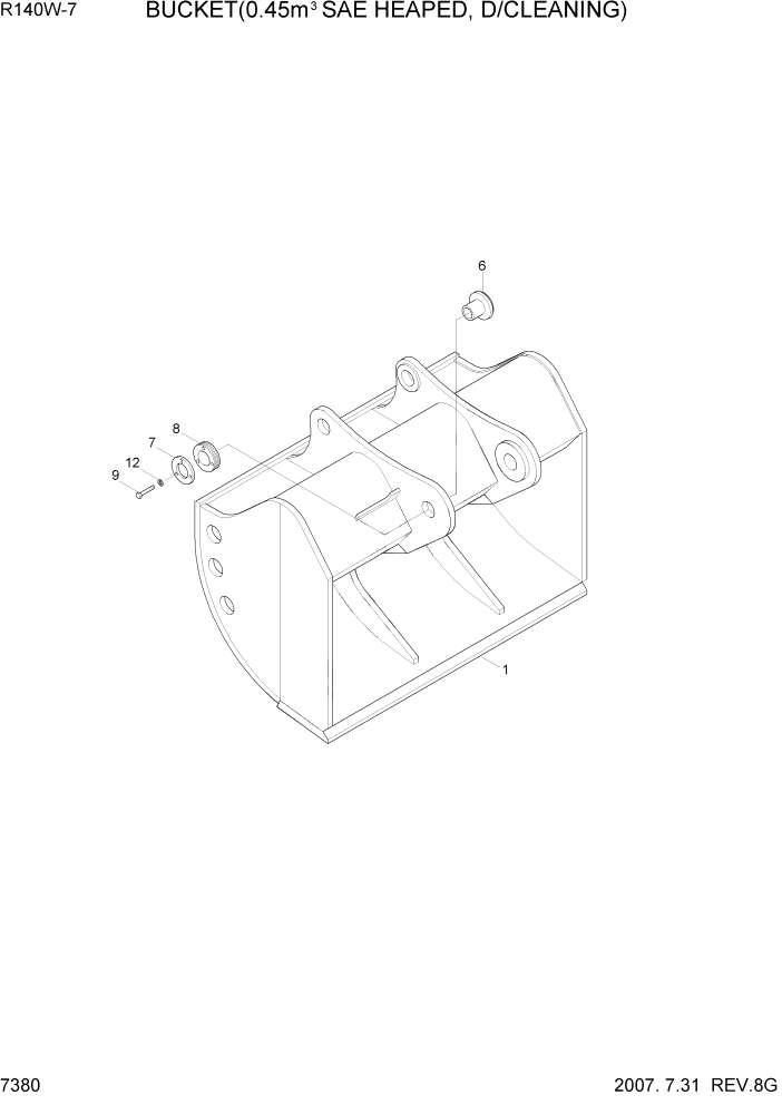 Схема запчастей Hyundai R140W7 - PAGE 7380 BUCKET(0.45M3 SAE HEAPED, D/CLEANING) РАБОЧЕЕ ОБОРУДОВАНИЕ