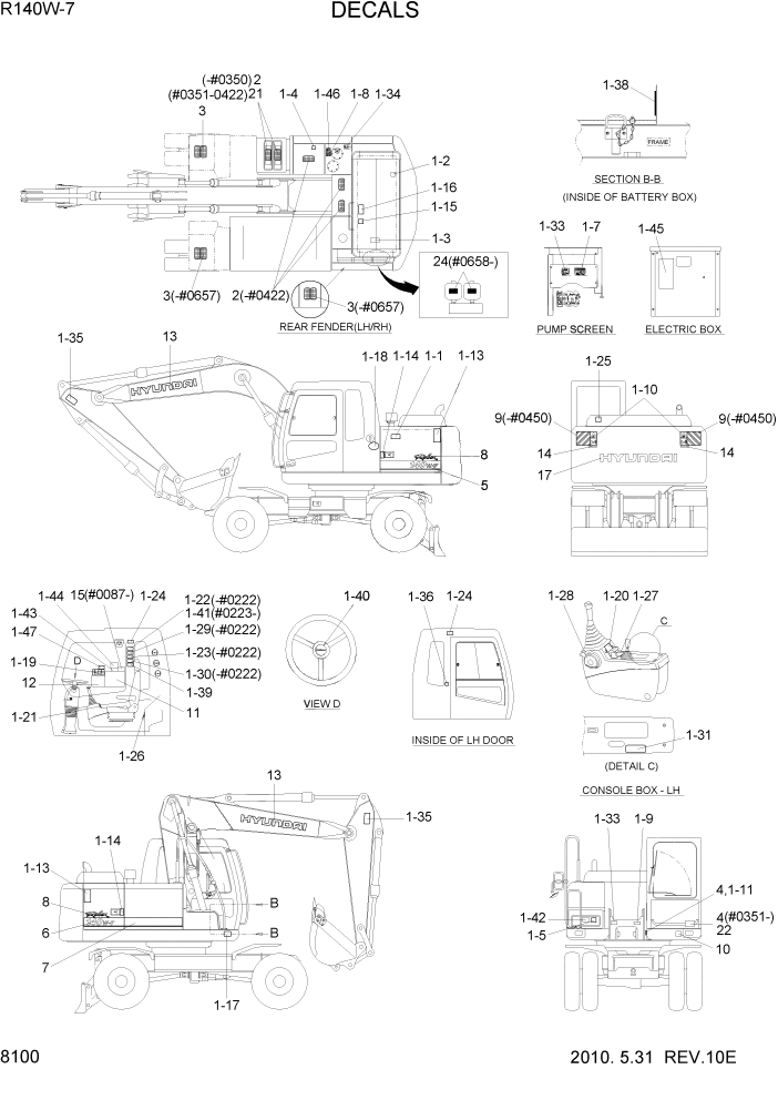 Схема запчастей Hyundai R140W7 - PAGE 8100 DECALS ДРУГИЕ ЧАСТИ