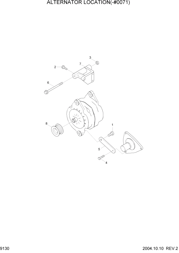 Схема запчастей Hyundai R140W7 - PAGE 9130 ALTERNATOR LOCATION(-#0071) ДВИГАТЕЛЬ БАЗА