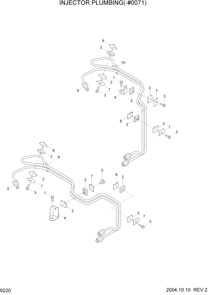 Схема запчастей Hyundai R140W7 - PAGE 9220 INJECTOR PLUMBING(-#0071) ДВИГАТЕЛЬ БАЗА