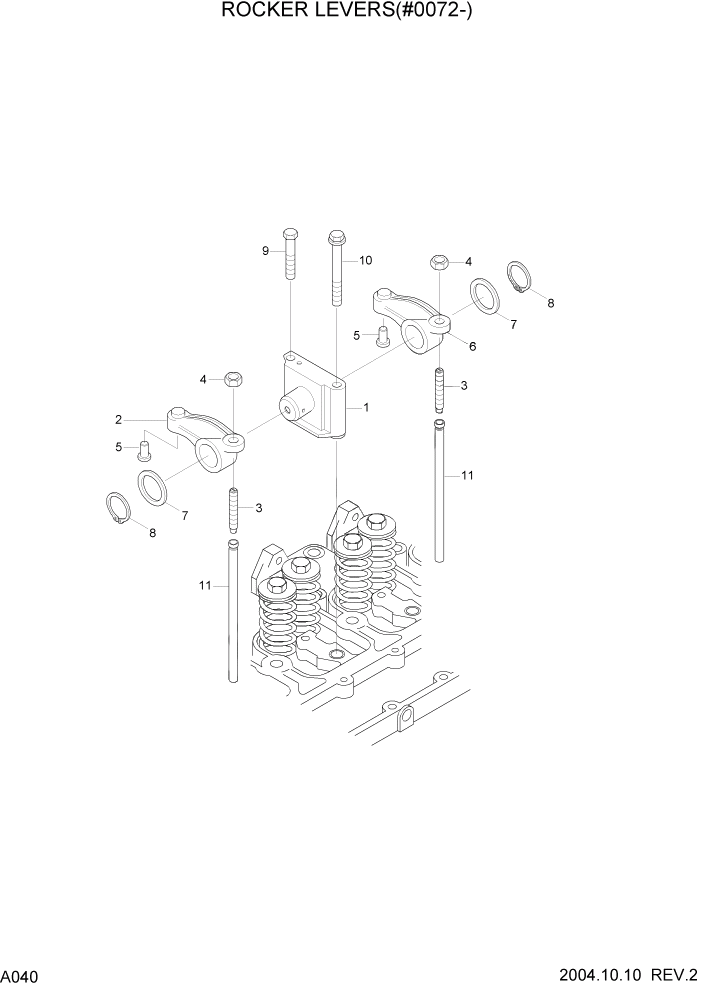 Схема запчастей Hyundai R140W7 - PAGE A040 ROCKER LEVERS(#0072-) ДВИГАТЕЛЬ БАЗА (РЯДНЫЙ)