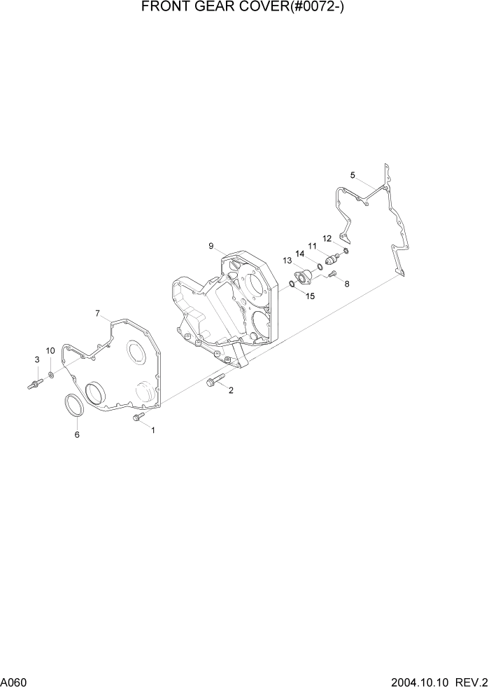 Схема запчастей Hyundai R140W7 - PAGE A060 FRONT GEAR COVER(#0072-) ДВИГАТЕЛЬ БАЗА (РЯДНЫЙ)