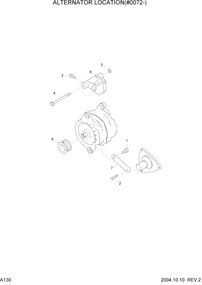 Схема запчастей Hyundai R140W7 - PAGE A130 ALTERNATOR LOCATION(#0072-) ДВИГАТЕЛЬ БАЗА (РЯДНЫЙ)