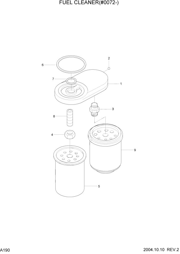 Схема запчастей Hyundai R140W7 - PAGE A190 FUEL CLEANER(#0072-) ДВИГАТЕЛЬ БАЗА (РЯДНЫЙ)