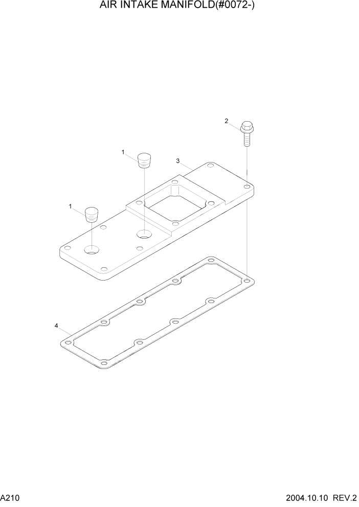 Схема запчастей Hyundai R140W7 - PAGE A210 AIR INTAKE MANIFOLD(#0072-) ДВИГАТЕЛЬ БАЗА (РЯДНЫЙ)