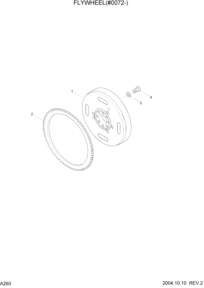 Схема запчастей Hyundai R140W7 - PAGE A260 FLYWHEEL(#0072-) ДВИГАТЕЛЬ БАЗА (РЯДНЫЙ)