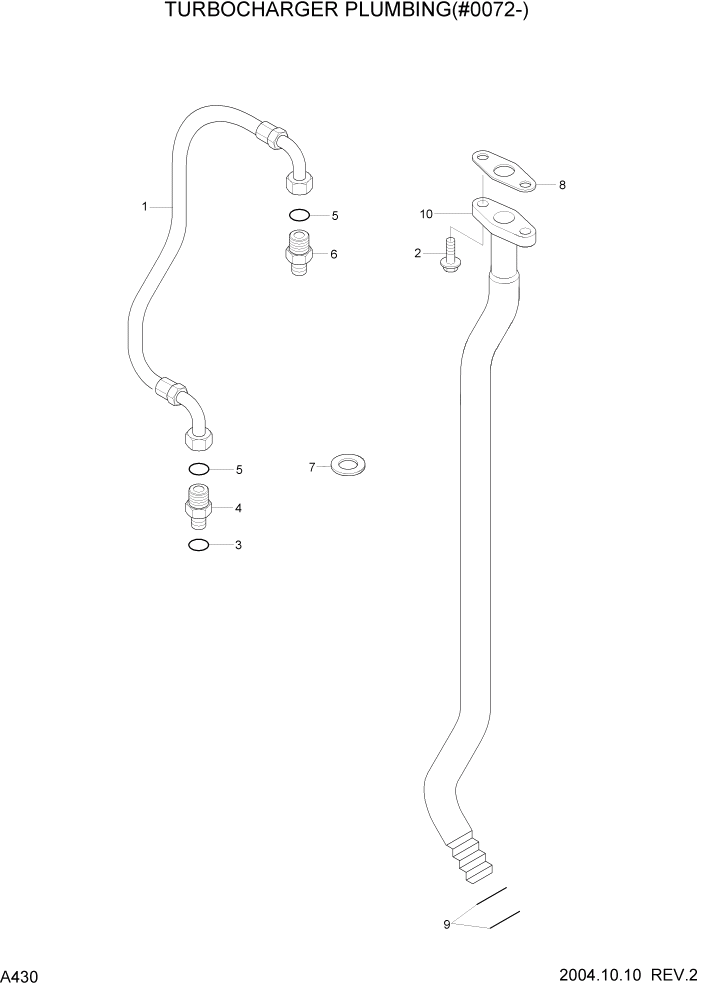 Схема запчастей Hyundai R140W7 - PAGE A430 TURBOCHARGER PLUMBING(#0072-) ДВИГАТЕЛЬ БАЗА (РЯДНЫЙ)