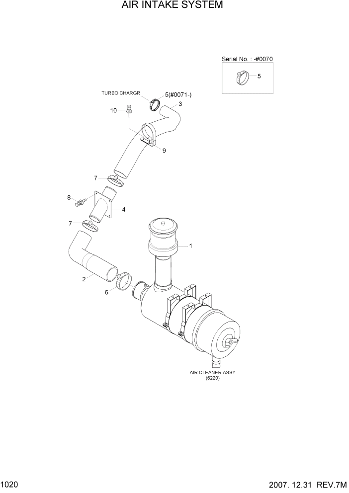 Схема запчастей Hyundai R140W7A - PAGE 1020 AIR INTAKE SYSTEM СИСТЕМА ДВИГАТЕЛЯ