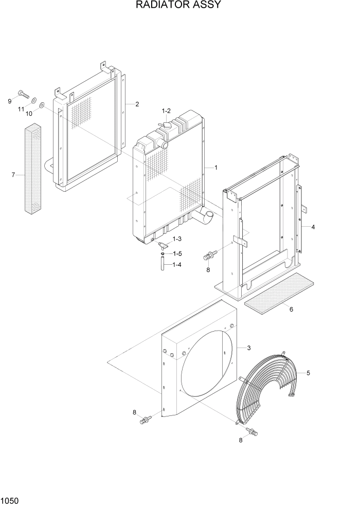 Схема запчастей Hyundai R140W7A - PAGE 1050 RADIATOR ASSY СИСТЕМА ДВИГАТЕЛЯ