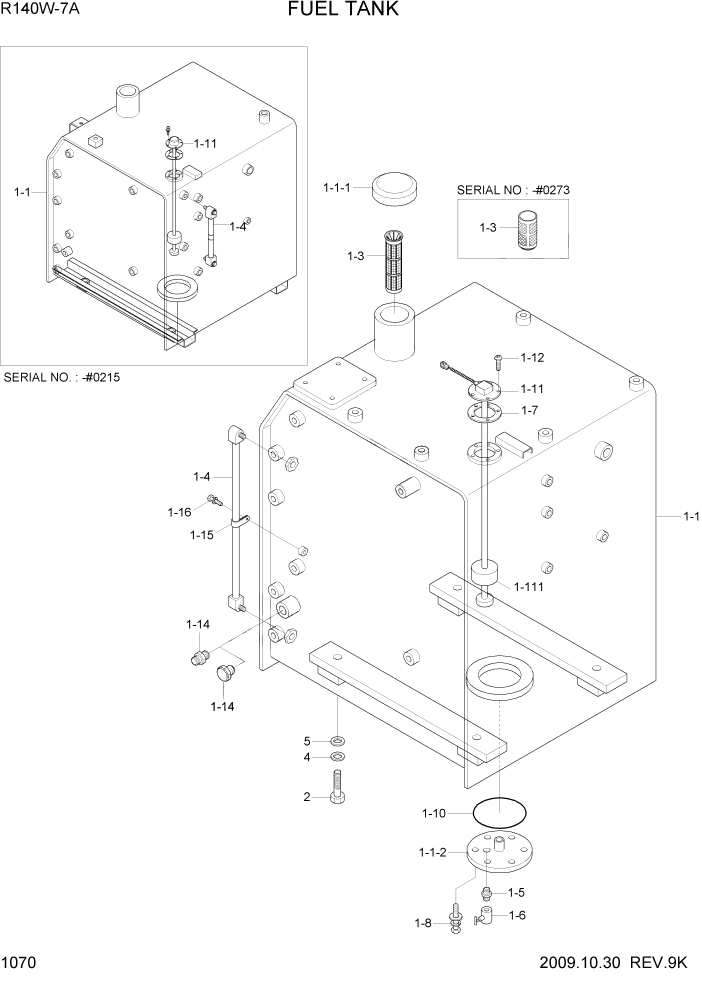 Схема запчастей Hyundai R140W7A - PAGE 1070 FUEL TANK СИСТЕМА ДВИГАТЕЛЯ