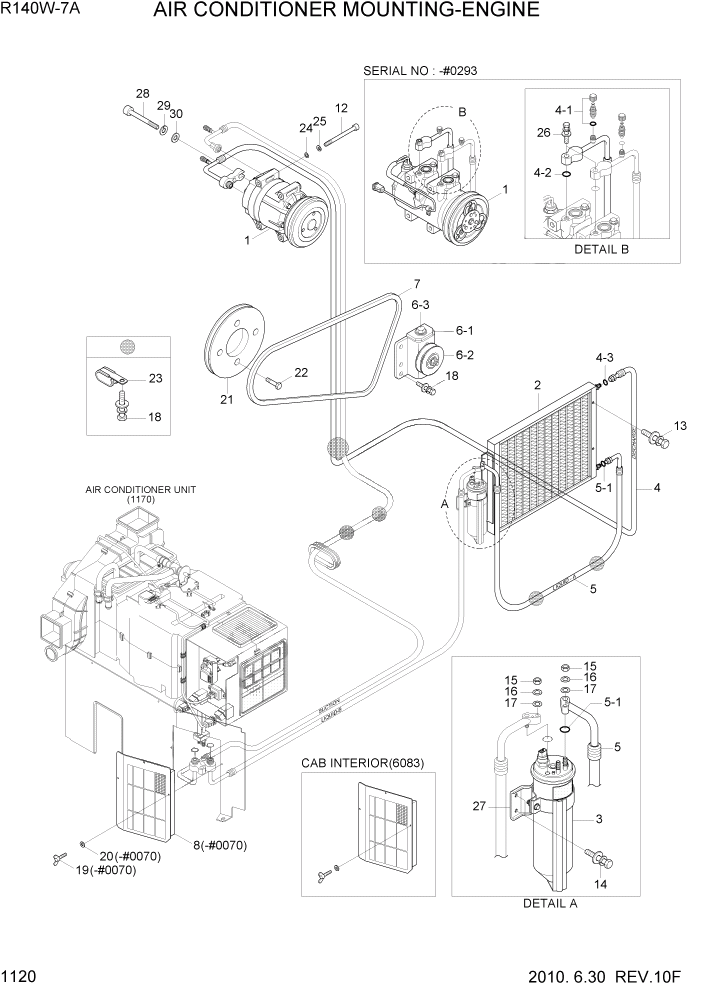 Схема запчастей Hyundai R140W7A - PAGE 1120 AIR CONDITIONER MOUNTING-ENGINE СИСТЕМА ДВИГАТЕЛЯ