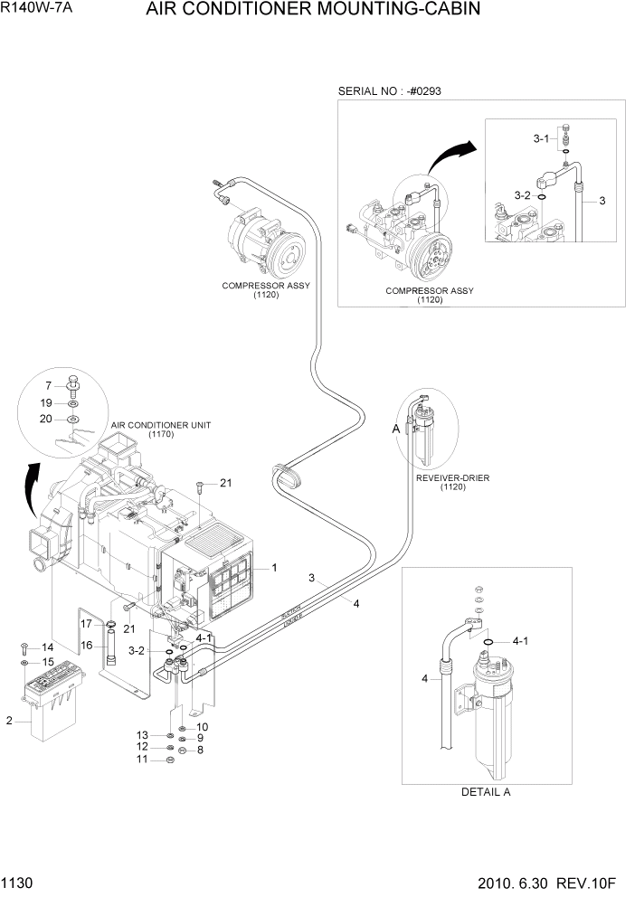 Схема запчастей Hyundai R140W7A - PAGE 1130 AIR CONDITIONER MOUNTING-CABIN СИСТЕМА ДВИГАТЕЛЯ