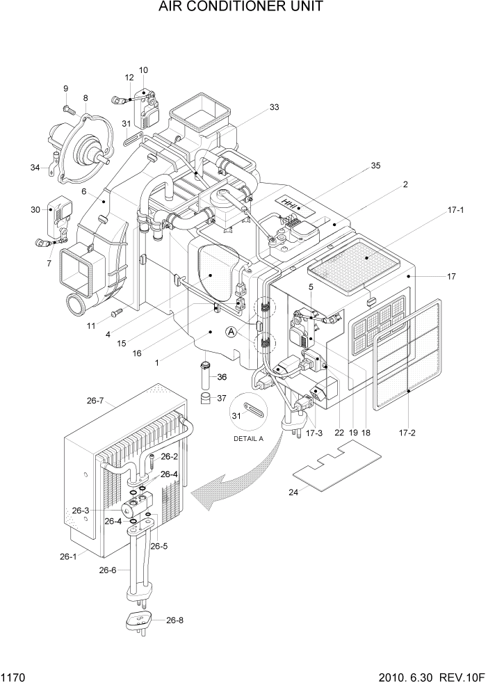 Схема запчастей Hyundai R140W7A - PAGE 1170 AIR CONDITIONER UNIT СИСТЕМА ДВИГАТЕЛЯ