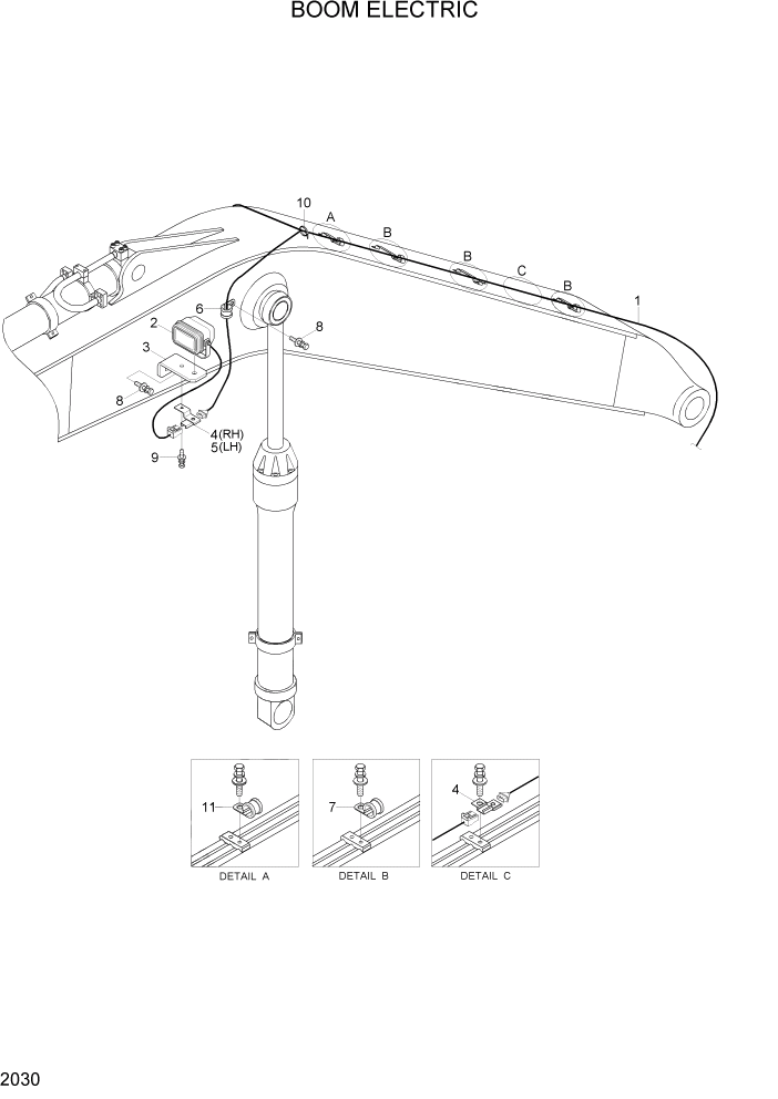 Схема запчастей Hyundai R140W7A - PAGE 2030 BOOM ELECTRIC ЭЛЕКТРИЧЕСКАЯ СИСТЕМА