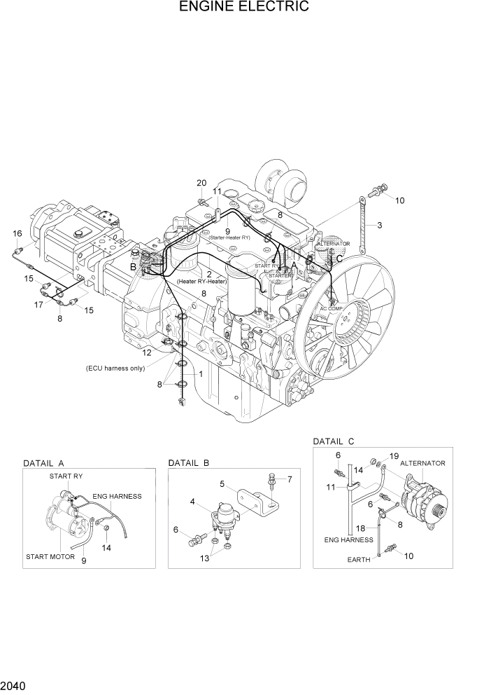 Схема запчастей Hyundai R140W7A - PAGE 2040 ENGINE ELECTRIC ЭЛЕКТРИЧЕСКАЯ СИСТЕМА