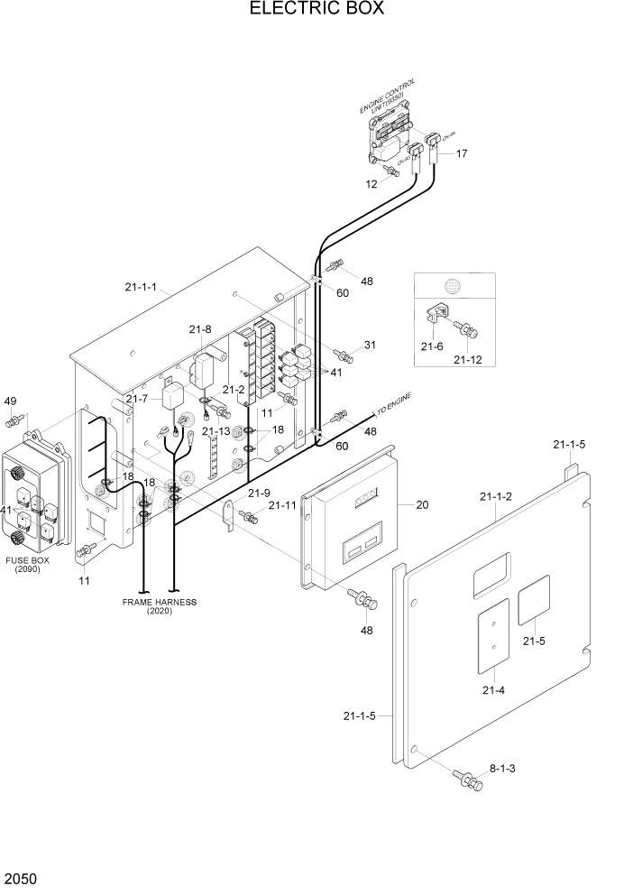 Схема запчастей Hyundai R140W7A - PAGE 2050 ELECTRIC BOX ЭЛЕКТРИЧЕСКАЯ СИСТЕМА